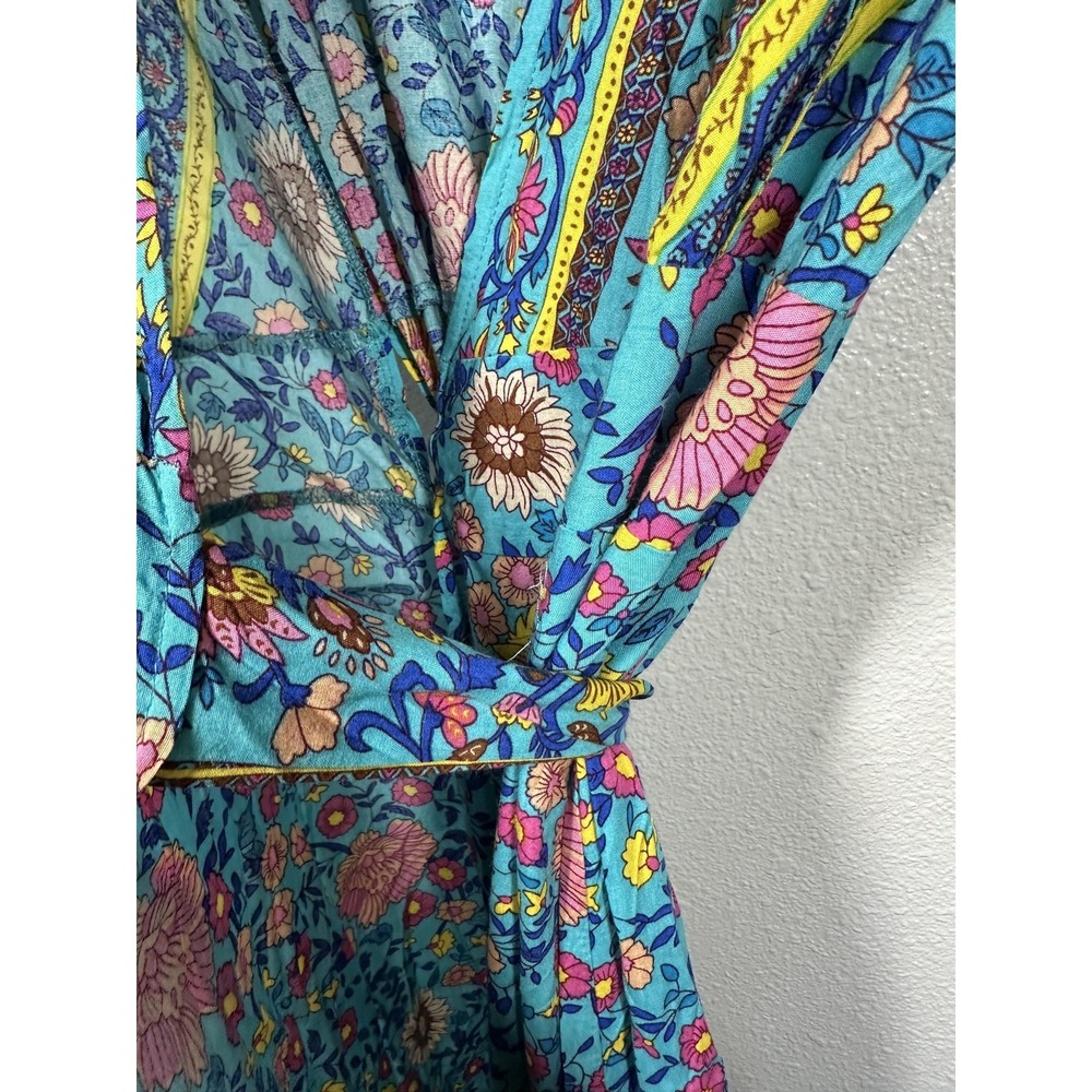 Prettygarden Dress Womens Medium Blue Floral Wrap Boho Maxi Short Sleeve Summer - Picture 6 of 7